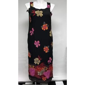 VTG 90s Maxi Dress Black Floral Hawaiian Sz 18 Sheer Y2K Sundress Vacation